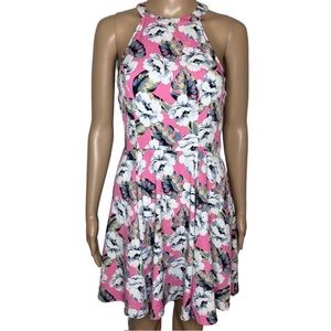 Hollister Pink & Gray Floral High Neck Mini Short Sundress Dress